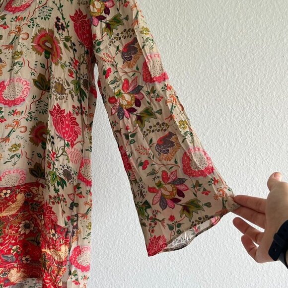 Soft Surroundings Afternoon Tea Floral Tunic Blouse Size Medium Orange Green Tan - Picture 4 of 10